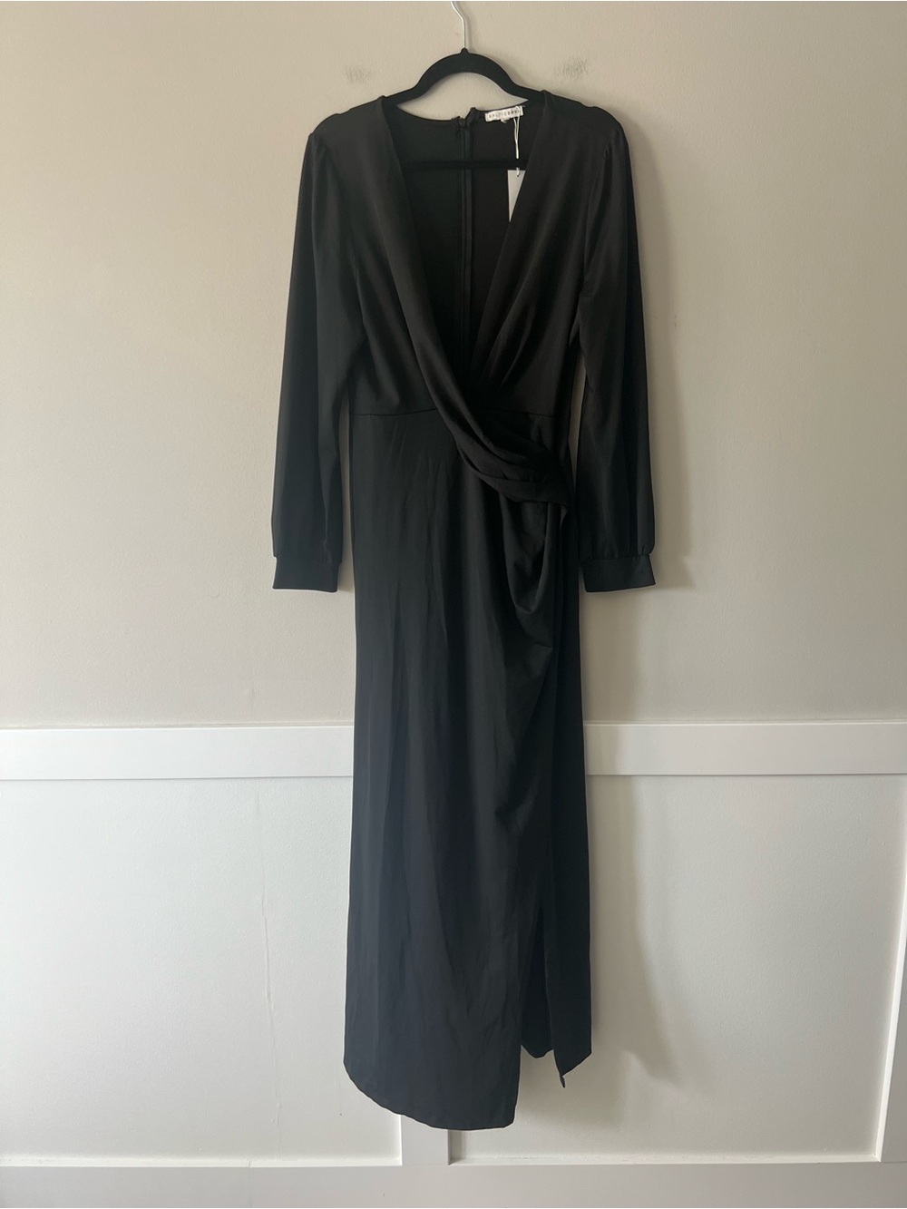 Baltic Born Black Draped Wrap Midi Maxi Dress 1XL Long Sleeve NWT
